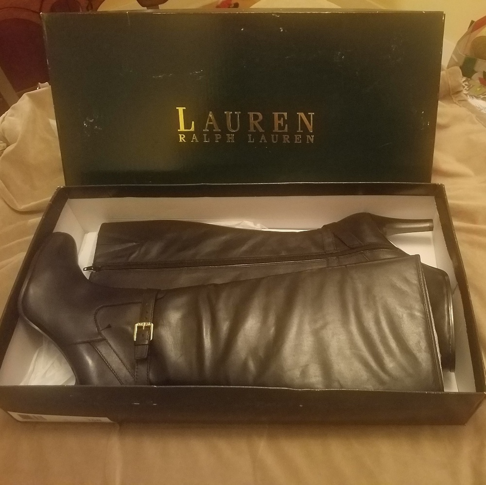 Ralph Lauren Bethan Black Burnished Calf Boots